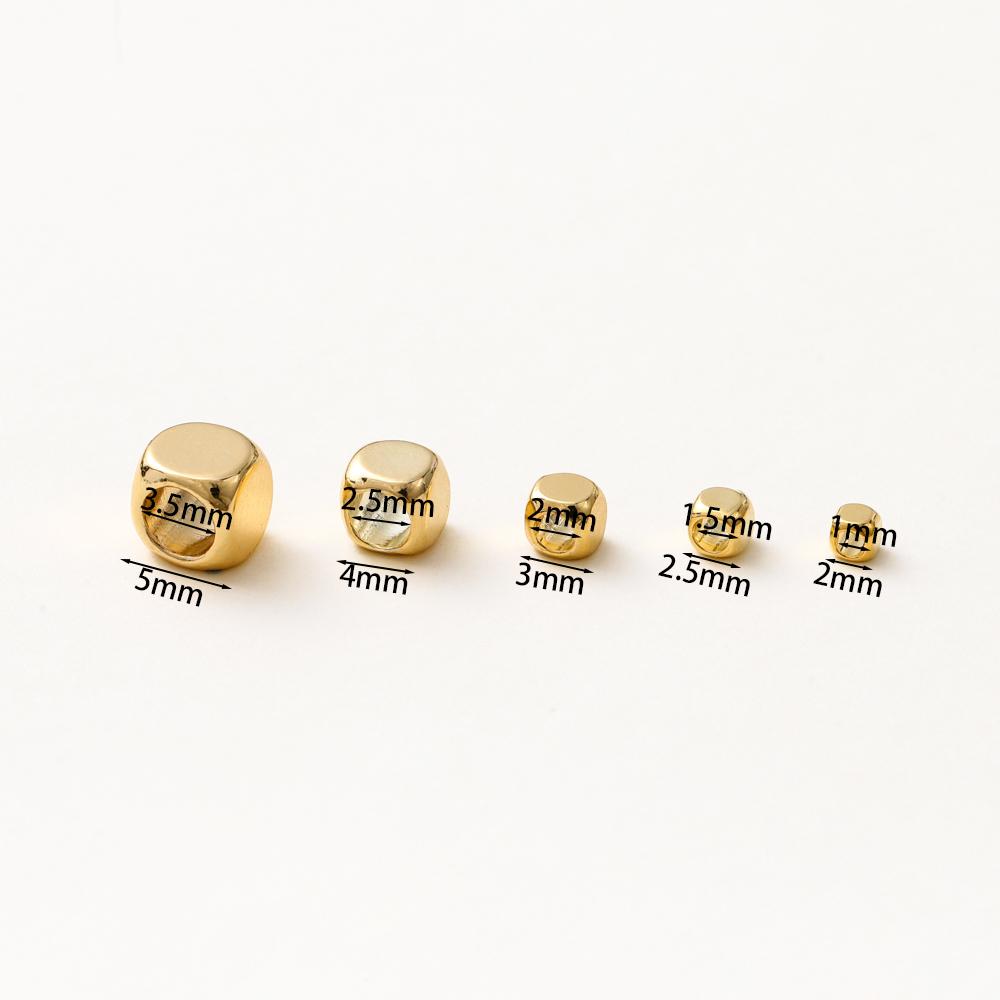 50pcs/lot 14K 18K Gold Brass Cube Square Spacer Beads Loose Charm Bead for DIY Bracelets Necklace Jewelry Making Accessories