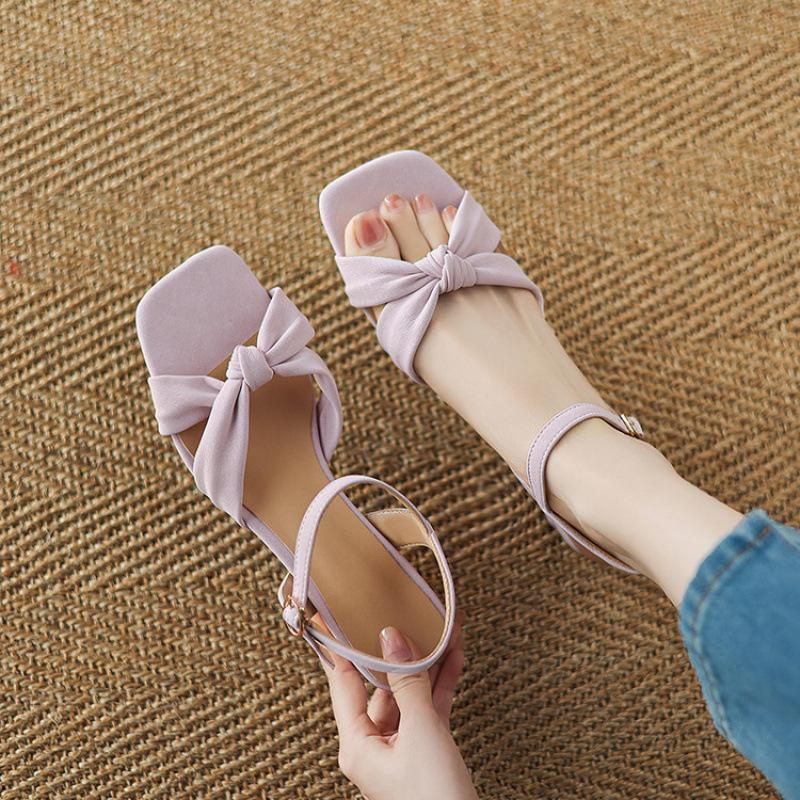 New Flat-soled Sandals Women's Summer Korean Version One-word Sandals Women's Buckle Soft Sole Size Women's Shoes Low-heeled Shoes Square Head