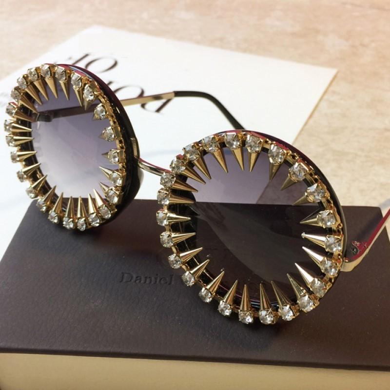 Retro Round Punk Style Sunglasses Women  Metal Diamond Sun Glasses Gold Bullet Crystal Exaggeration Eyewear Glasses UV400