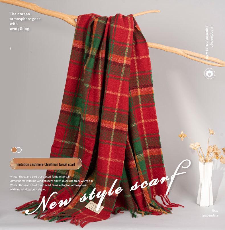 Women's High-End Windproof Plaid Scarf - Warm Imitation Cashmere Shawl for Autumn & Winter