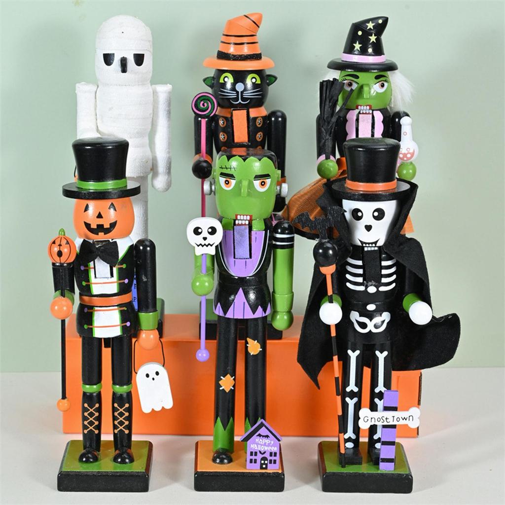 Halloween Nutcracker Wooden Nutcracker Figures Holiday Decor Halloween Figurine Goody Bag Fillers for Home Display Shelf Party