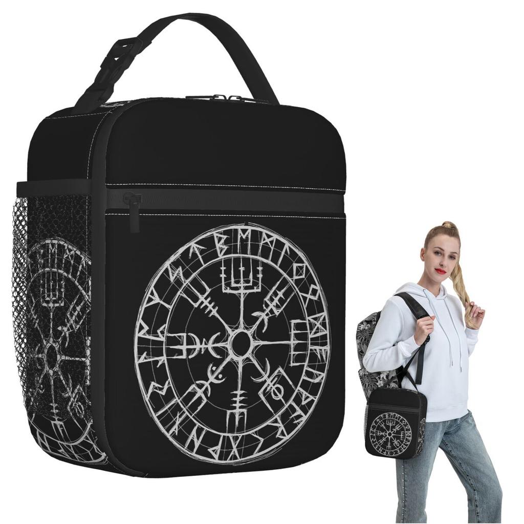 Viking Mythology Vegvisir Shield Valhalla Insulated Lunch Bag for Women Children Leakproof Food Boxes Thermal Lunch Box Tote