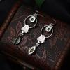 Vintage Silver Earrings with Turquoise Inlay Bohemian Style Jewelry for Women