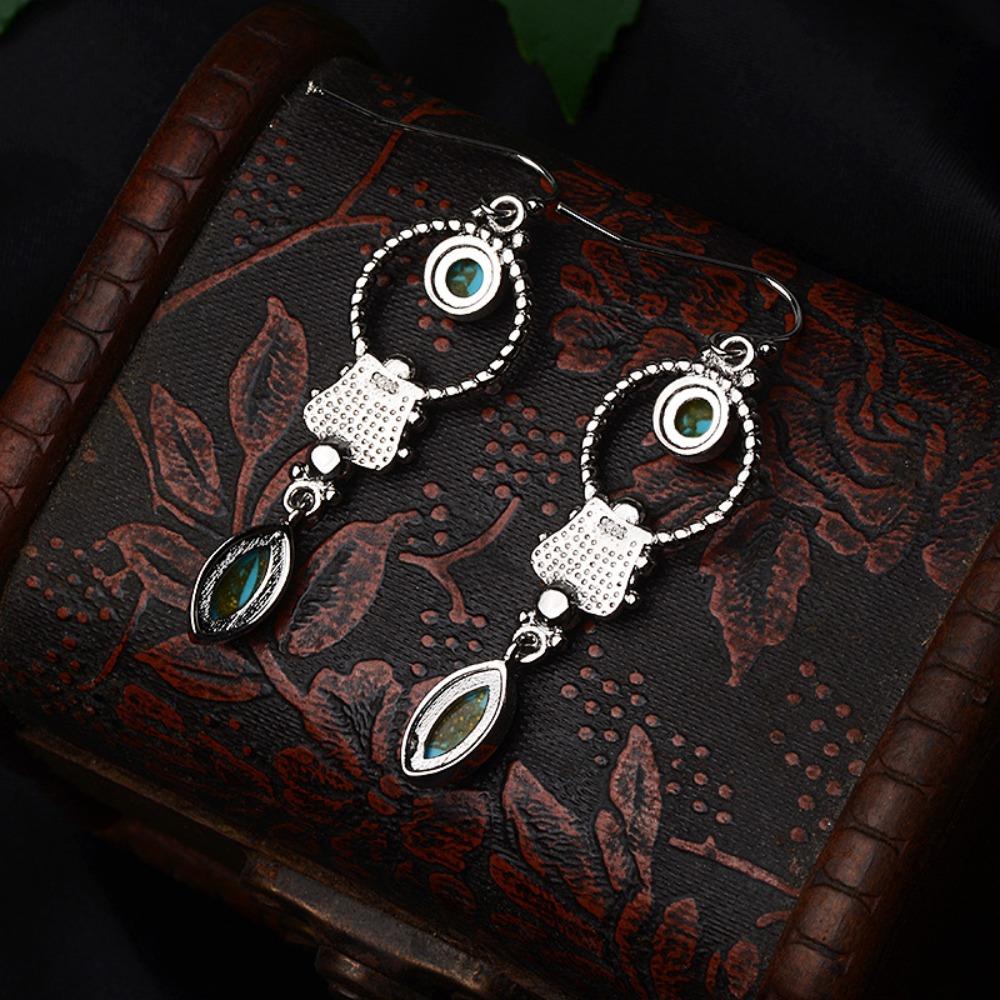 Vintage Silver Earrings with Turquoise Inlay Bohemian Style Jewelry for Women