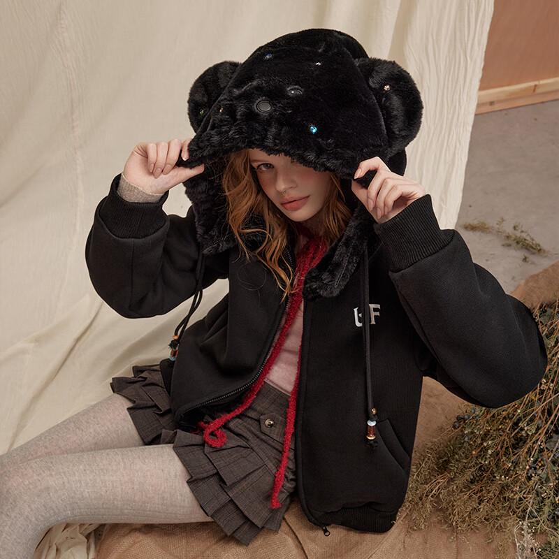 UNIFREE Women's Plush Spliced Hooded Winter Jacket