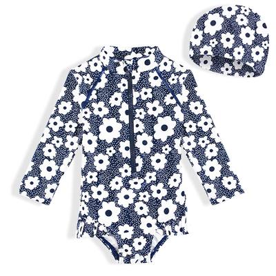 Kinderzwempak met Aparte Korte Mouwen Rash Guard Kids417 4T [Teddy] Meisjes, Bescherming, Korte Broek, Pet, 3-Delige Set, (Marine, (80cm))