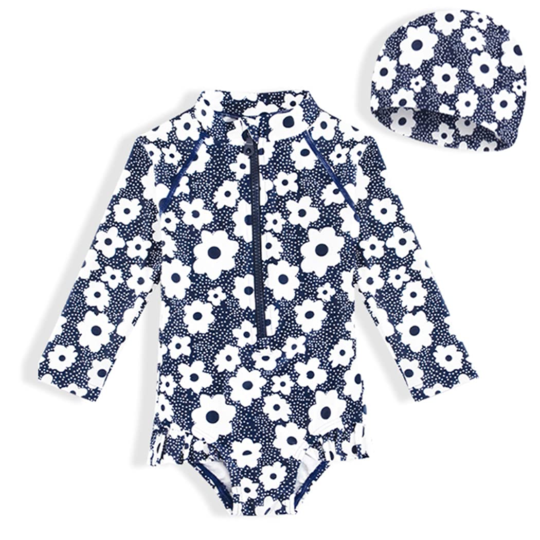 

Детский купальник раздельный с коротким рукавом, рашгард Kids417 4T [Тедди] для девочек, защита, шорты, шапочка, набор из 3 предметов, (военно-морской флот, (80см))