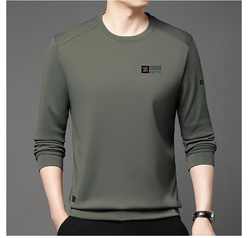 Men's Long Sleeve Round Neck Sweatshirt - Thick Velvet, Warm Base Layer for Autumn/Winter Fashion