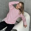 Long Sleeved Striped T-shirt Casual Round Neck Pure Cotton Striped T-shirt
