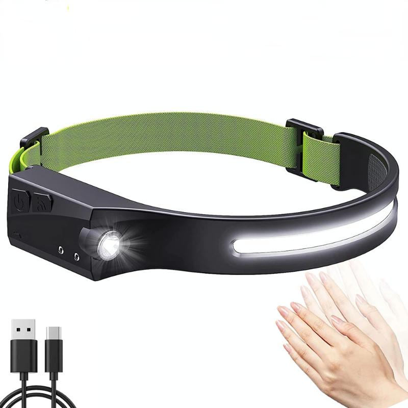 COB+XPE LED Sensor Headlight Built-in Battery USB Rechargeable Headlamp 5 Lighting Modes Bike Camping Light