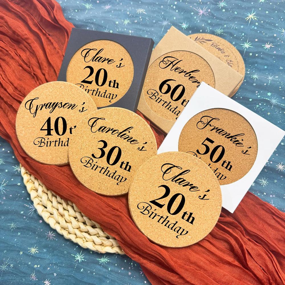 3Pcs Personalized Engraved Wood Coaster Birthday Coaster 30th 40th 50th 60th Birthday Favors for Guest Party Home Table Decorate