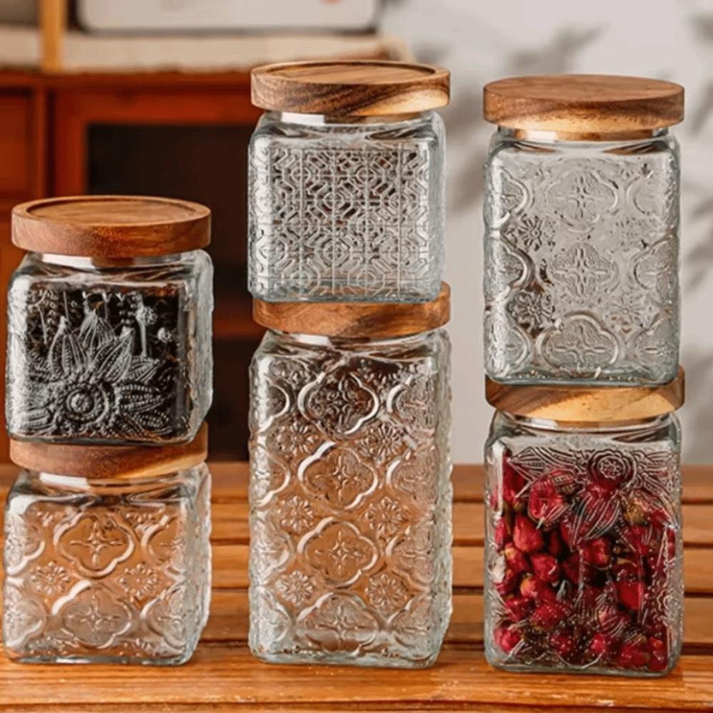 Wood Lid Kitchen Glass Bottle Vintage Mason Jar Multi-functional Grains Storage Box Candy
