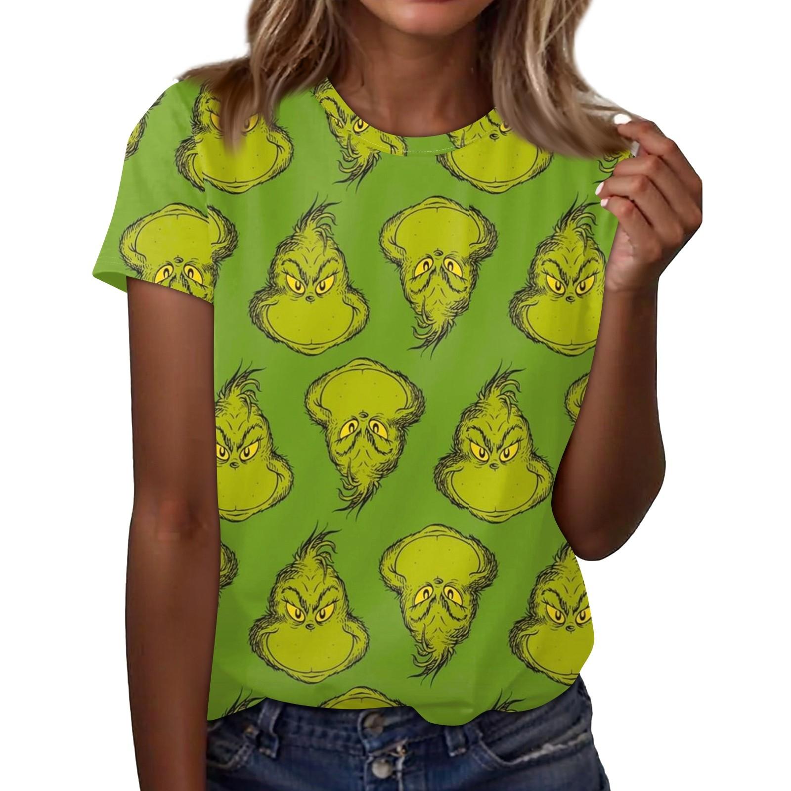 

Женский повседневный рождественский принт с короткими рукавами и круглым вырезом, свободный пуловер, топ XL