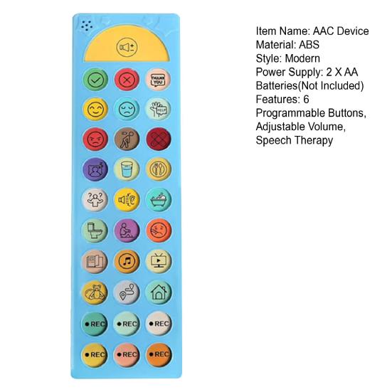 AAC Communication Device with 6 Programmable Buttons Adjustable Volume Speech Therapy Stroke Rehab Non-Verbal Communication Tools Talking Aid