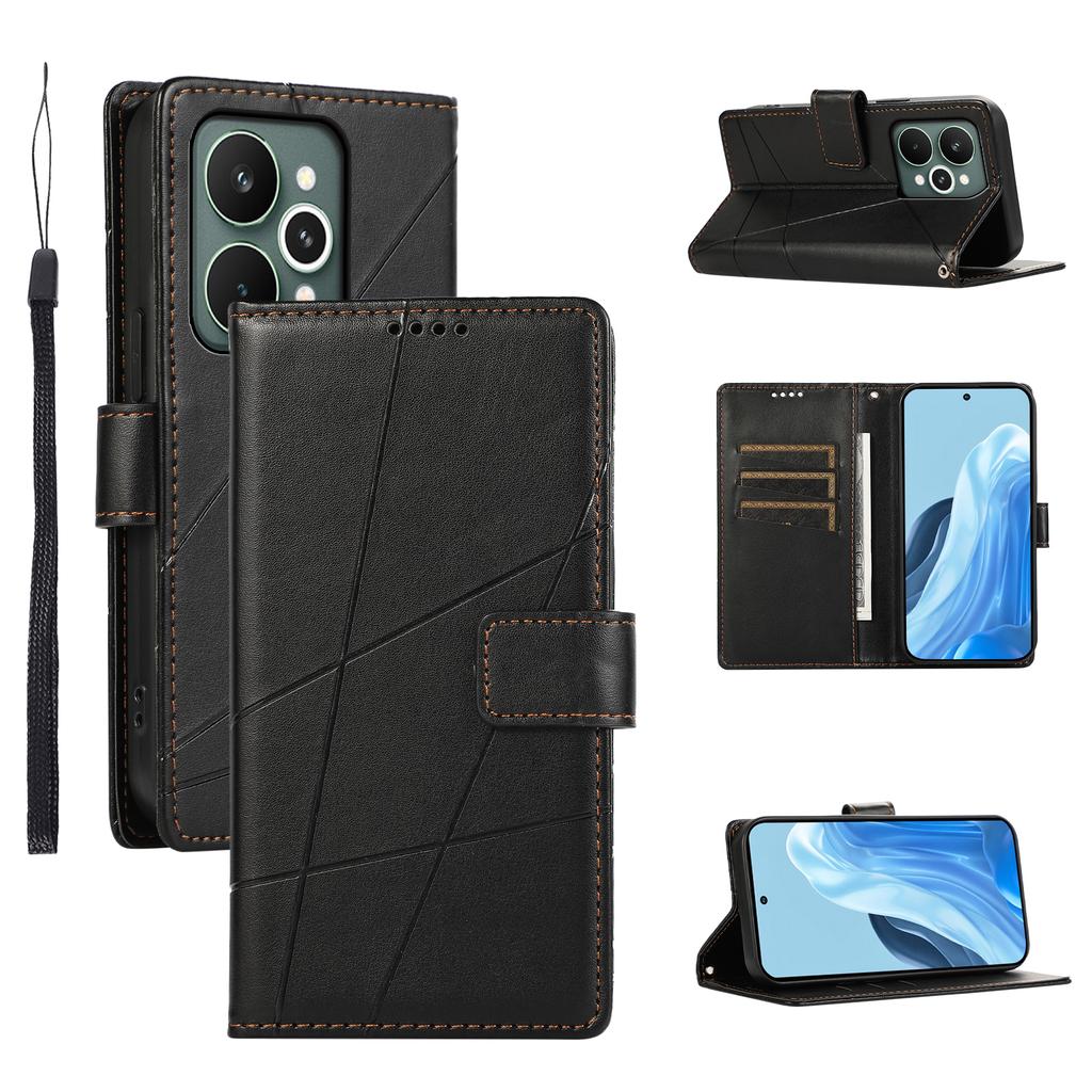 For Realme 15 Pro 5G/15 5G Phone Case Line Imprint Leather Wallet Cover with Wrist Strap