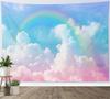 LB Pink Cloud Tapestry - Pastel Cloud with Rainbow Sky On Colorful Background - Aesthetic Nature Wall Hanging for Bedroom, Livin