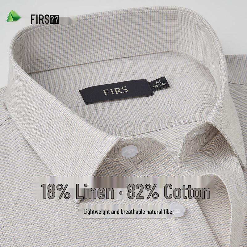 FIRS Men s Natural Cotton Linen Short-Sleeve Checkered Shirt 40