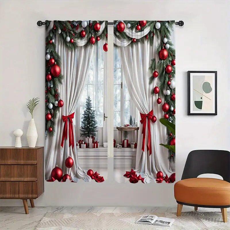 

Christmas Background Printed Curtains Decorations Bedroom Living Room Home Decoration Curtain Polyester Perfect For Area W100*H70(CM)-Rod Pocket&2PCS