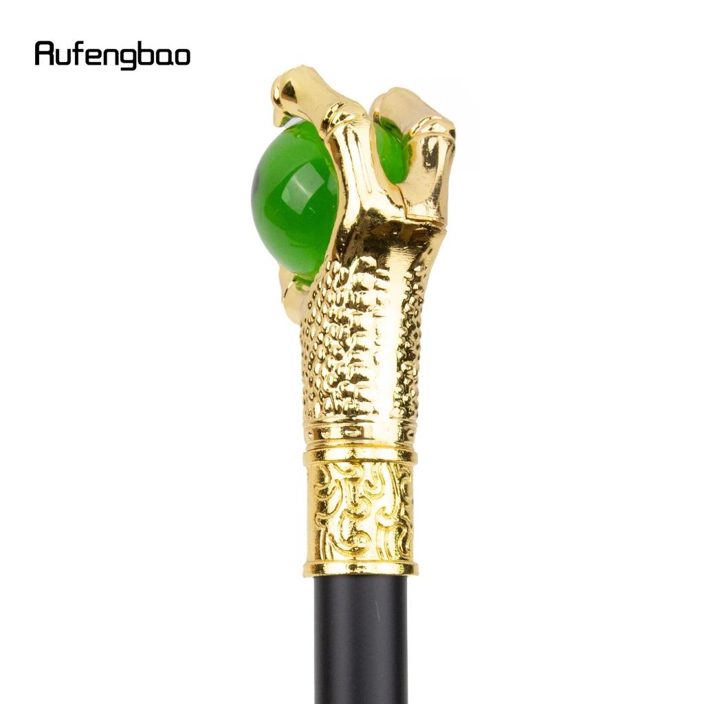 Dragon Claw Grasp Green Glass Ball Golden Walking Cane Fashion Decorative Walking Stick Cosplay Cane Knob Crosier 93cm