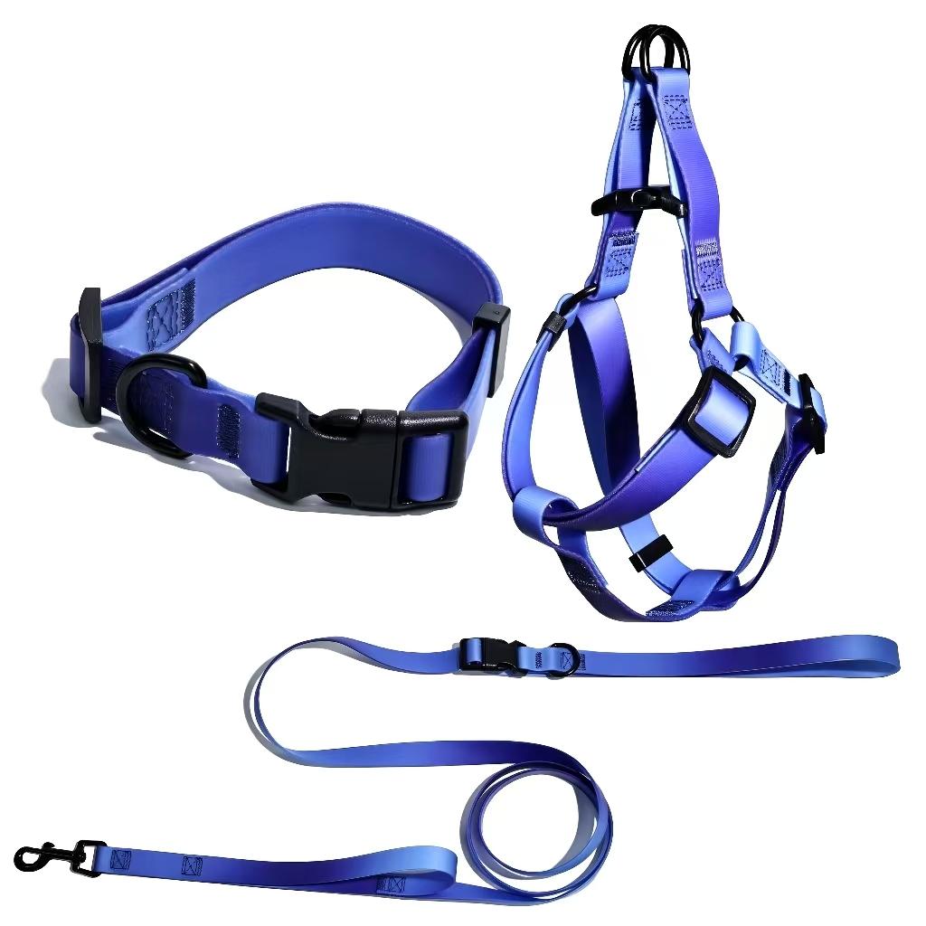 Waterproof PVC Dog Harness Leash Set 8-in-1 Hands Free Adjustable Embossed Texture Heavy Duty Pet Collar for Medium Large Dogs