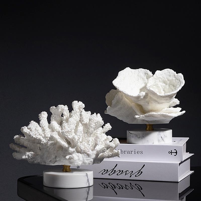 Simulated Resin Coral Sculpture, Home Decoration, Metal Marble Base, Coral Model Statue, Living Room Decoration Ornaments