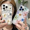 Silicone Clear Phone Case For iPhone 17 16 Pro 15 14 13 12 Pro Max 11 Transparent Shockproof Soft TPU Line Flower Printed Cover
