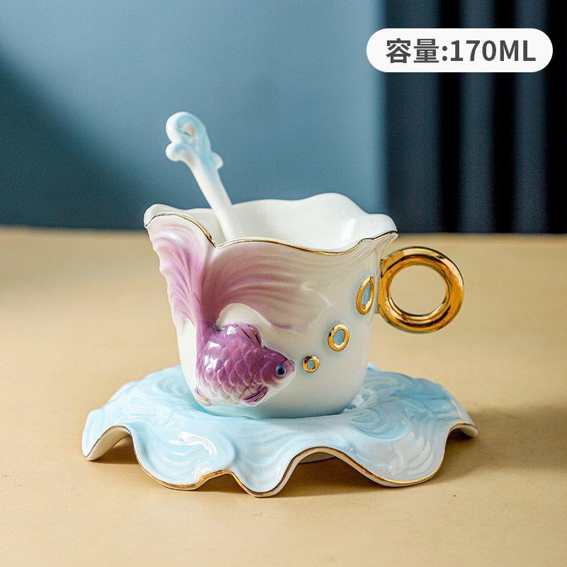 Creative Goldfish Ceramic Coffee Mug Exquisite Afternoon Camellia Tea Cup Three-Dimensional Goldfish Decorative Water Mug Gifts