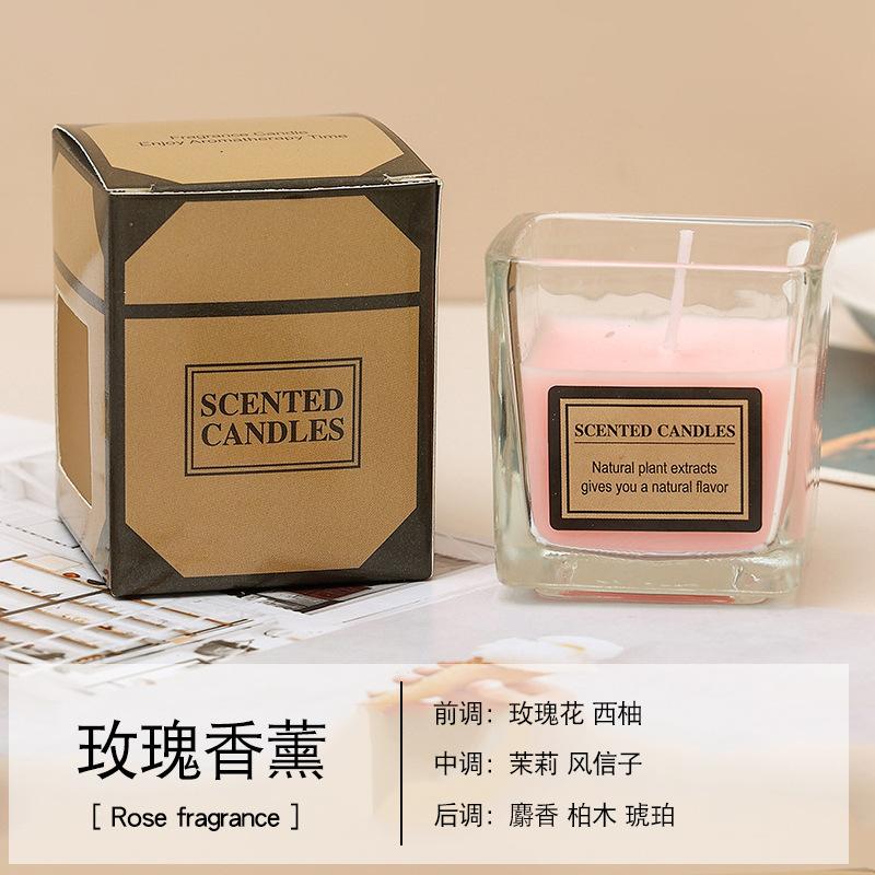Candy Color Fragrance Candle Fragrance Environment Glass Square Cup Bedroom Household Decoration Small and Fresh