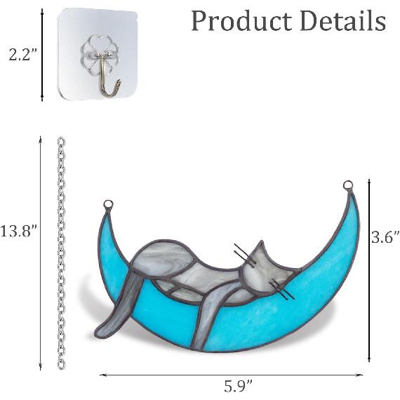 Stain Glass Window Hanging, Grey Cat Decor for Cat Lovers, Handcrafted Cat Suncatcher Stained Glass Window Panel, Cat Loss Sympathy Gift for Window,