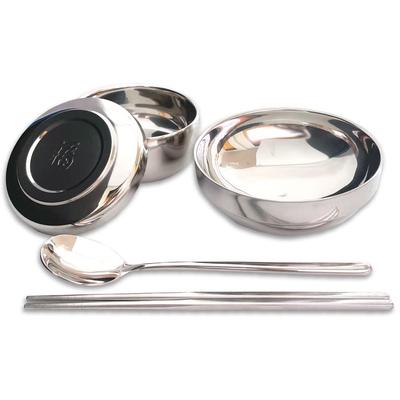 Korean Style Rice Bowl Premium Set Lid Soup Stainless Steel Dishware Heat and Cold Insulation Double Hollow Structure 5-Piece [Rice Bowl,