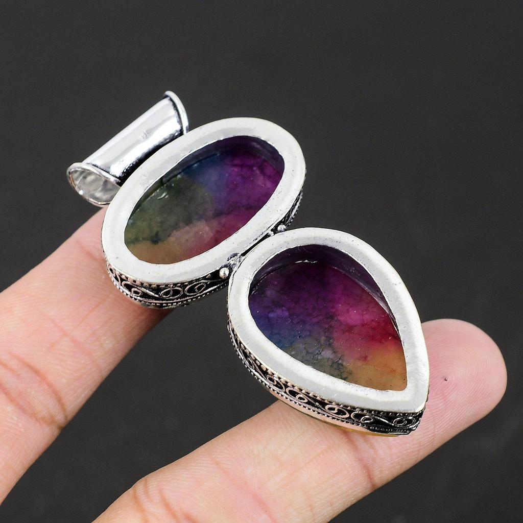 Rainbow Solar Quartz Gemstone Handmade 925 Sterling Silver Pendant Natural Gemstone Fix Loop Pendant Double Rainbow Solar Quartz Pendant