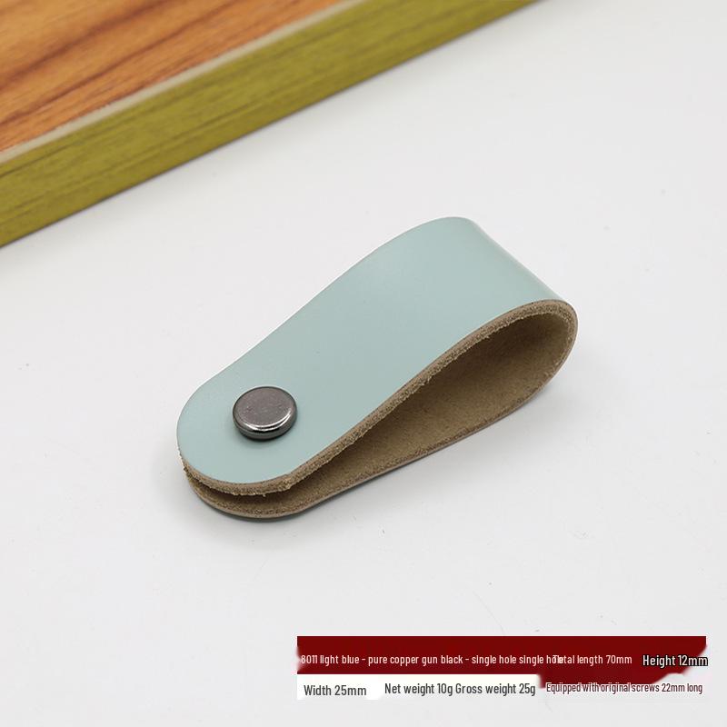 Leather Handle for Cabinet Door and Drawer - Single Hole, Pure Copper Accents