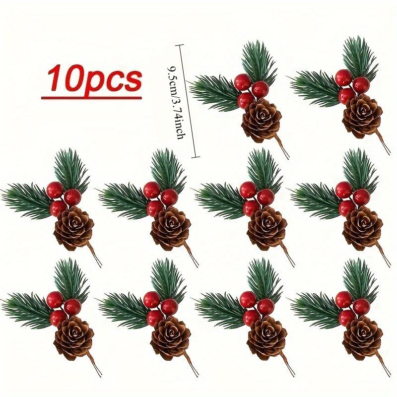 

10pcs Set of Artificial Pine Cones and Red Berries - Perfect for Christmas Tree Toppers, Holiday Decorations, and Craft Projects