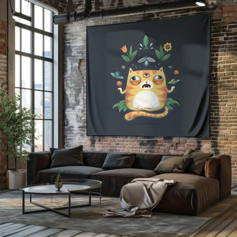Trippy Cat Tapestry Psychedelic Wall Hanging Hippie Room Decor Aesthetic Fuzzy Wall Art Festival Home Decor Spiritual Gift Dorm