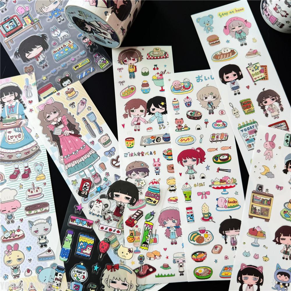 One Cycle Cute Hand-drawn Anime Cartoon Girl Stickers 35-50cm for Craft Supplies Scrapbooking Material Phone