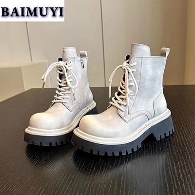 Plateau Damen Stiefeletten Mittelhohe Absätze Schuhe 2025 Trend Lässig Markenmode Chelsea Boots Winter Neu Walking Pumps Mujer Botas