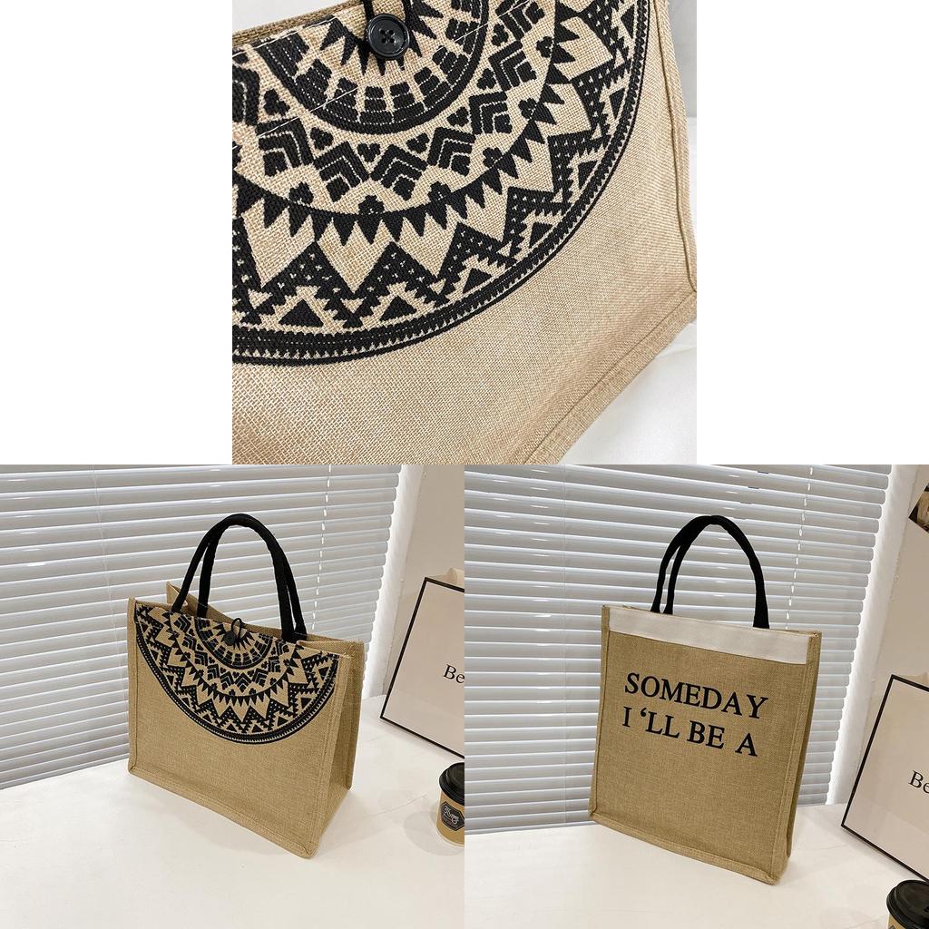 Traditional Folk Canvas Tote Bag With Lock Closure For Daily Use And Casual Outings