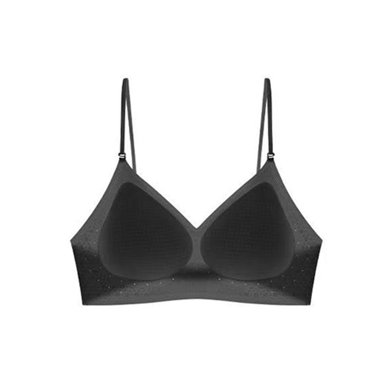 Traceless cool and breathable steel-rimless underwear comfortable fine flash shoulder straps ultra-thin soft support jelly glue bra