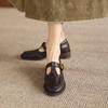 Krazing Pot Sheepskin Round Toe Thick Med Heels Spring Shoes Slip on Big Size 42 Loafers Women Metal Buckle Pleated Pumps