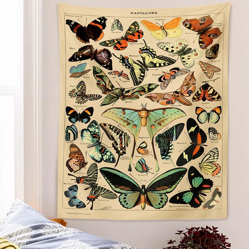 Vintage Butterfly Tapestry Natural History Wall Hanging for Bedroom Living Room Dorm Retro Aesthetic Home Decor