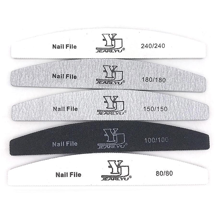 5 Pezzi Lima per Unghie 80/100/150/180/240 Grana Doppia Faccia Mezza Luna Carta Vetrata Lima per Unghie Rimuovi Cuticole Buffer Strumenti per Manicure