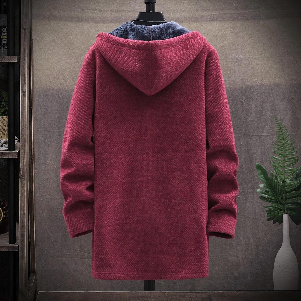 Autumn And Winter Men's Fashion Loose Cardigan Warm Lapel Hooded Jacket Sweater