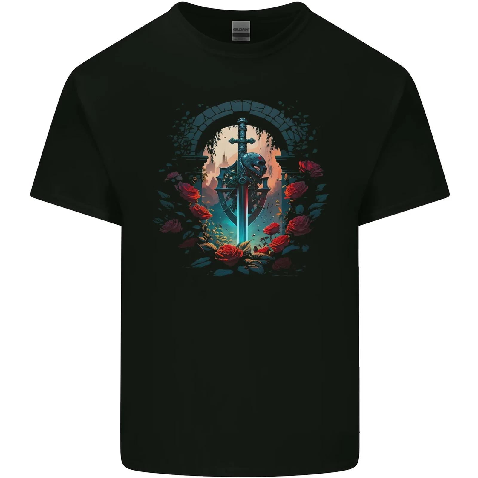 

A Gothic Medieval Sword and Skull Kids T-Shirt Childrens S