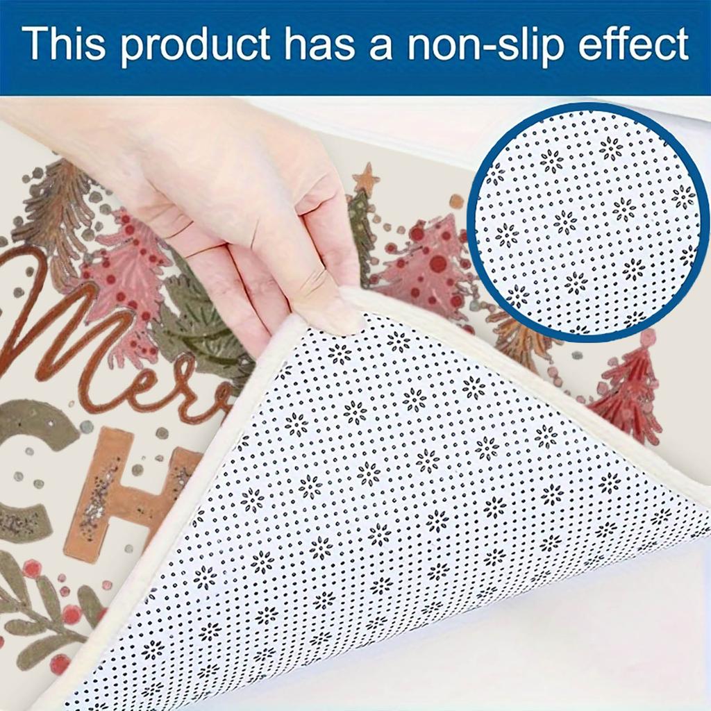 Christmas Kitchen Anti-slip Mat Carpet Flannel Doormat Two-piece Set