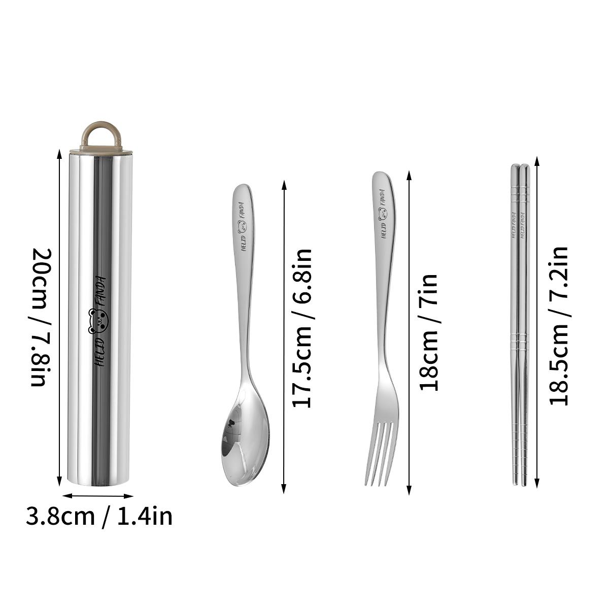 

WORTHBUY Portable Cutlery Set With Storage Case 304 Stainless Steel Fork Spoon And Chopsticks Set Pull-out Camping Tableware Set коричневий