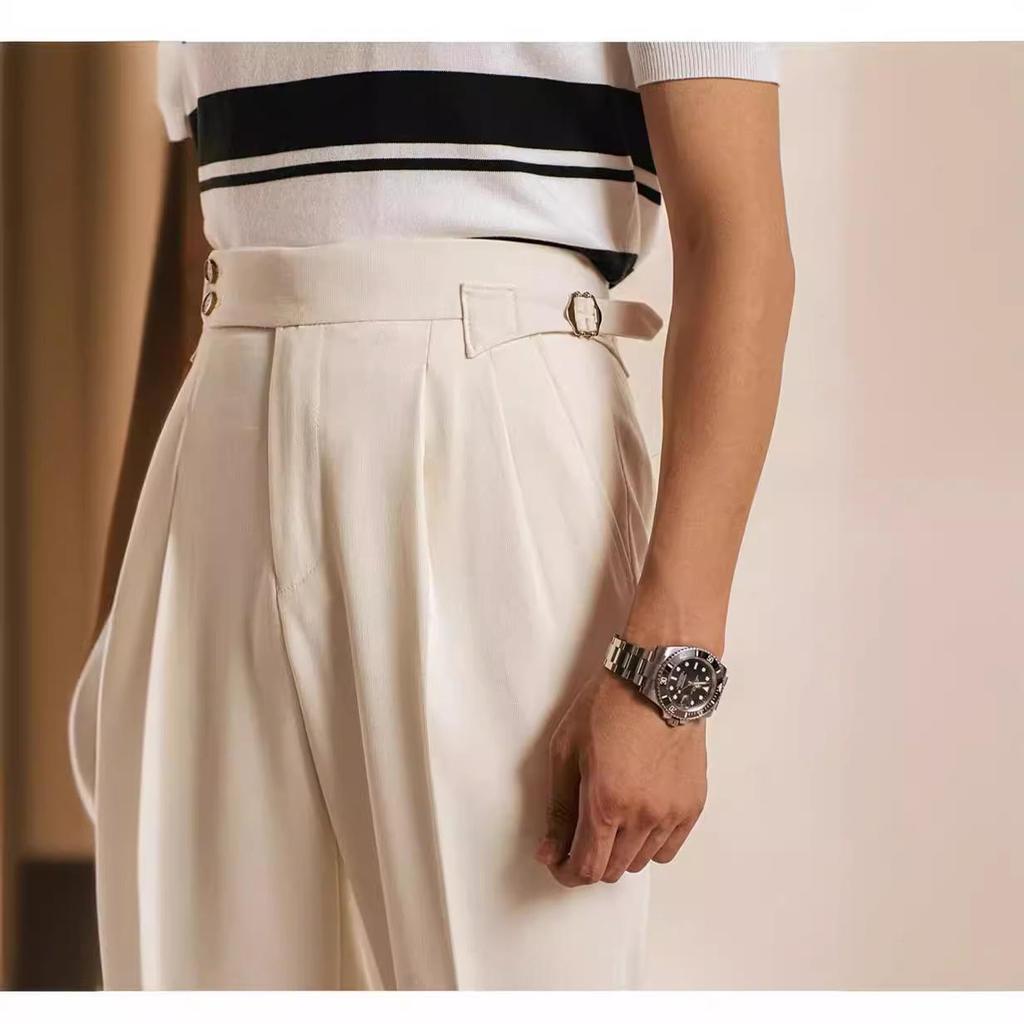 Men's All-Season Loose Fit Korean Style Straight Trousers - Solid Color Fashionable Casual Suit Pants