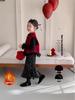 Girls' Fleece-Lined Red New Year Outfit 2025 - Winter Style Three-Piece Suit