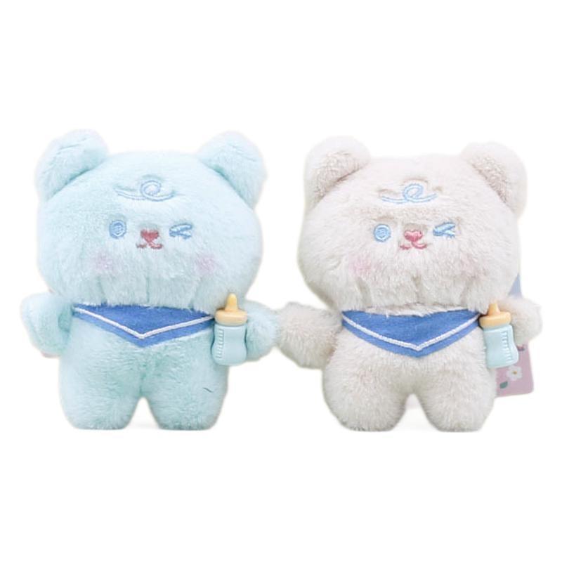Cartoon Plush Cute Bear Doll Keychain Soft And Cuddly In Light Gray Blue Pink White