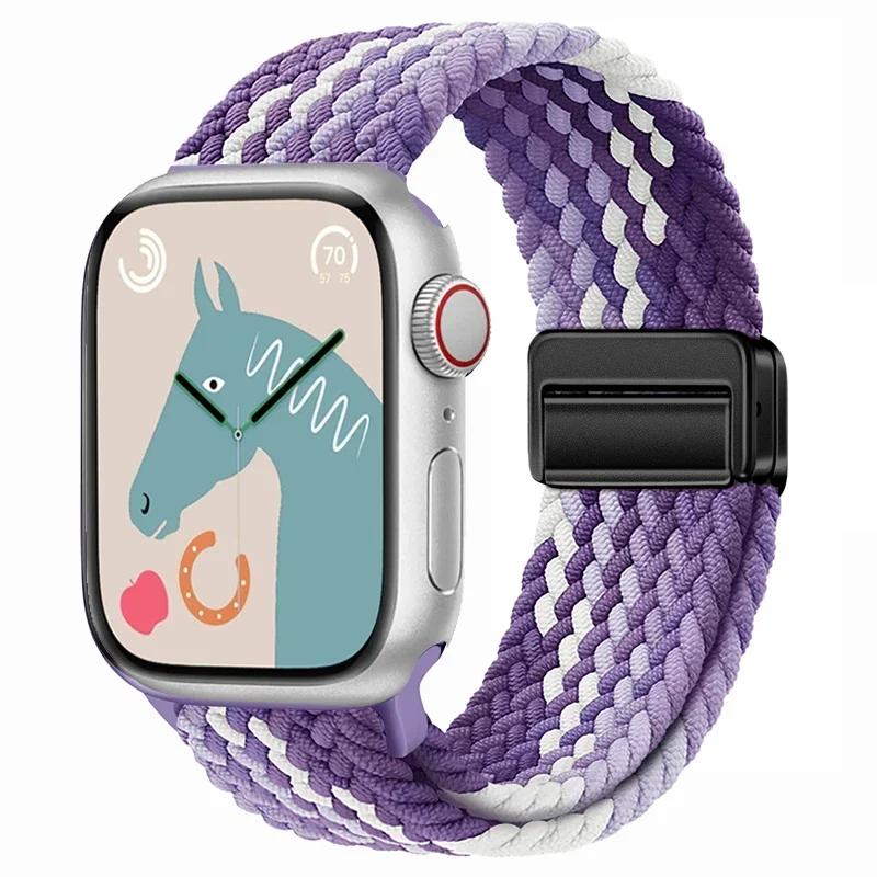 Nylon Band For Apple Watch Strap 44mm 40mm 45mm 46mm 49mm 41mm 38 Magnetic Braided Bracelet iWatch Series Se 7 6 8 9 10 Ultra 2