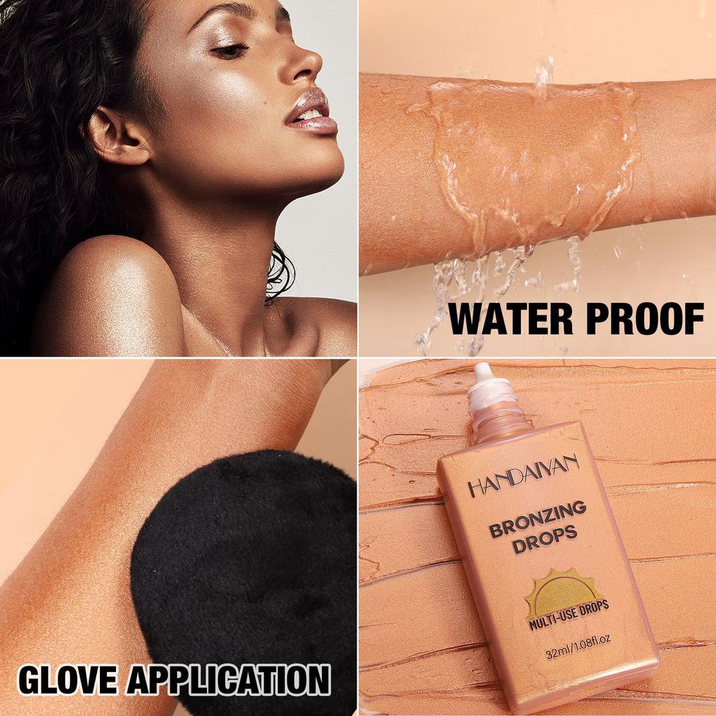 Bronzing Drops, Multi-Use Face and Body Liquid Highlighter, Shimmer Sun-Kissed Illuminating Tanning Drops, Radiant Glow Makeup for Face and Body